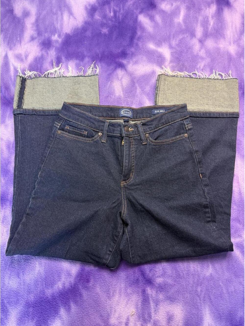 Scoop dark navy slim ankle jeans with turn up raw hem